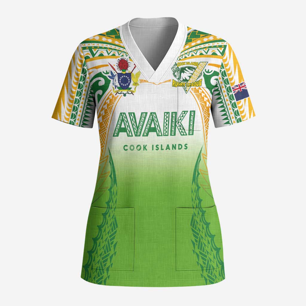 Custom Cook Islands Rugby League Scrub Top Avaiki Tatau Tribal Motifs White Color LT03 Adult White - Polynesian Pride