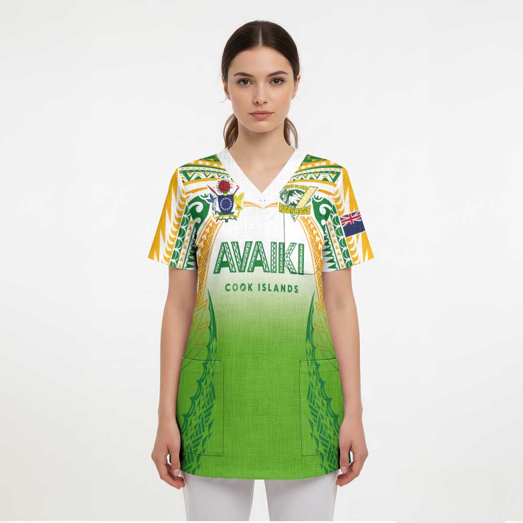 Custom Cook Islands Rugby League Scrub Top Avaiki Tatau Tribal Motifs White Color LT03 - Polynesian Pride