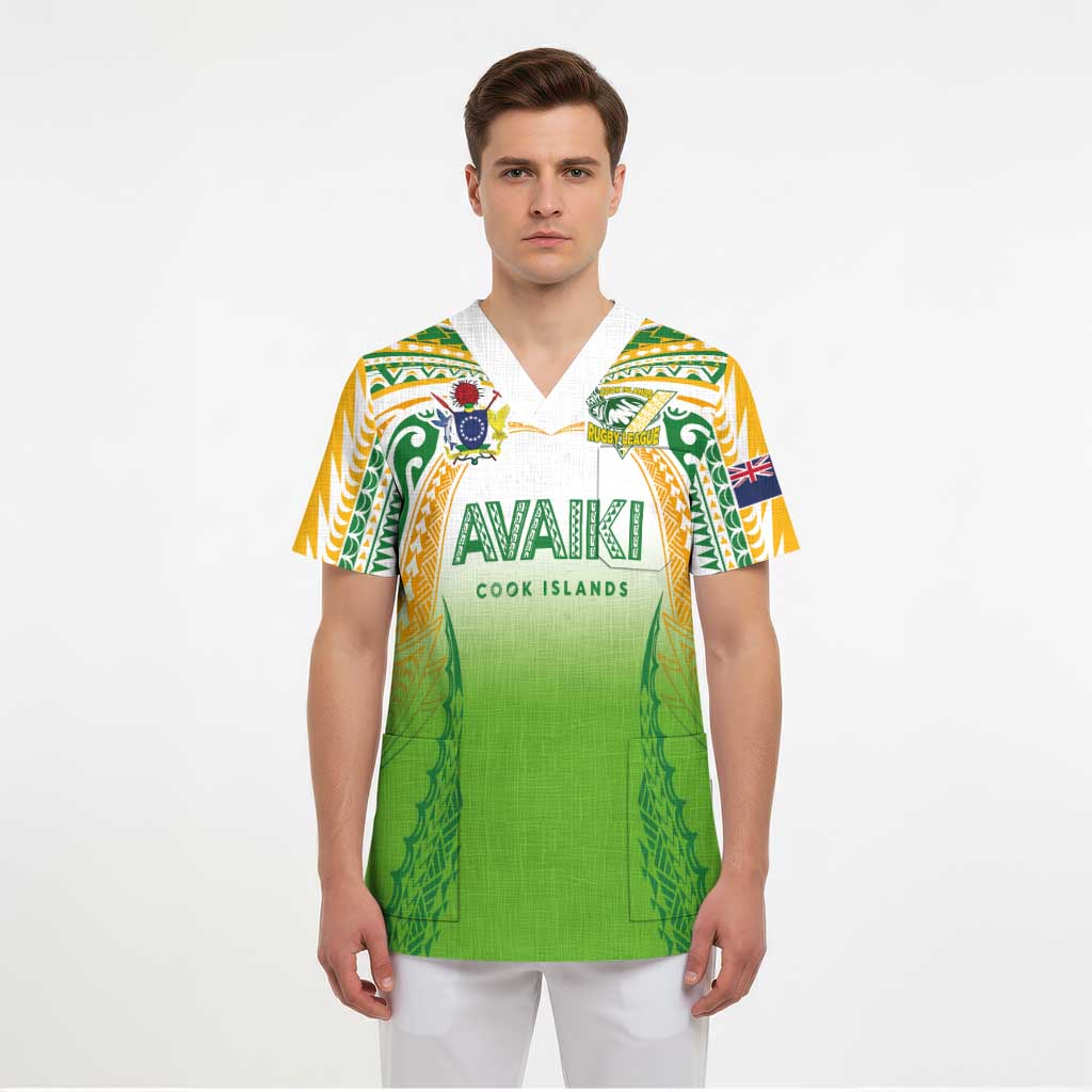 Custom Cook Islands Rugby League Scrub Top Avaiki Tatau Tribal Motifs White Color LT03 - Polynesian Pride
