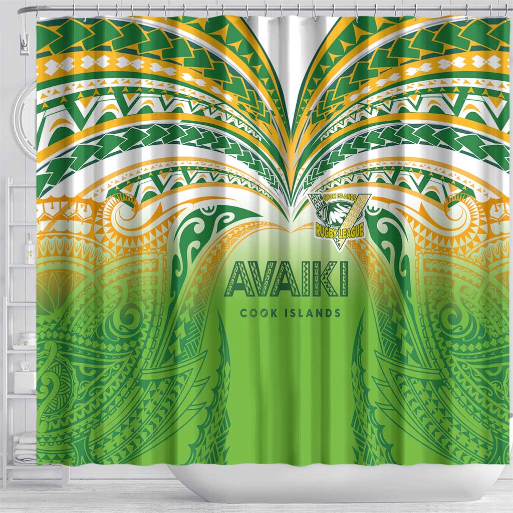 Cook Islands Rugby League Shower Curtain Avaiki Tatau Tribal Motifs White Color LT03 - Polynesian Pride