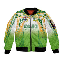 Custom Cook Islands Rugby League Sleeve Zip Bomber Jacket Avaiki Tatau Tribal Motifs White Color LT03 Unisex White - Polynesian Pride