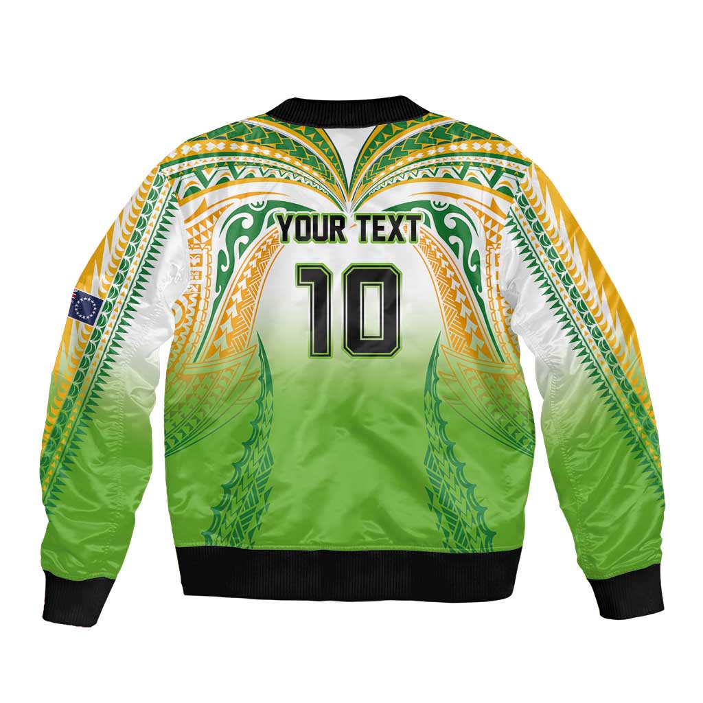 Custom Cook Islands Rugby League Sleeve Zip Bomber Jacket Avaiki Tatau Tribal Motifs White Color LT03 - Polynesian Pride