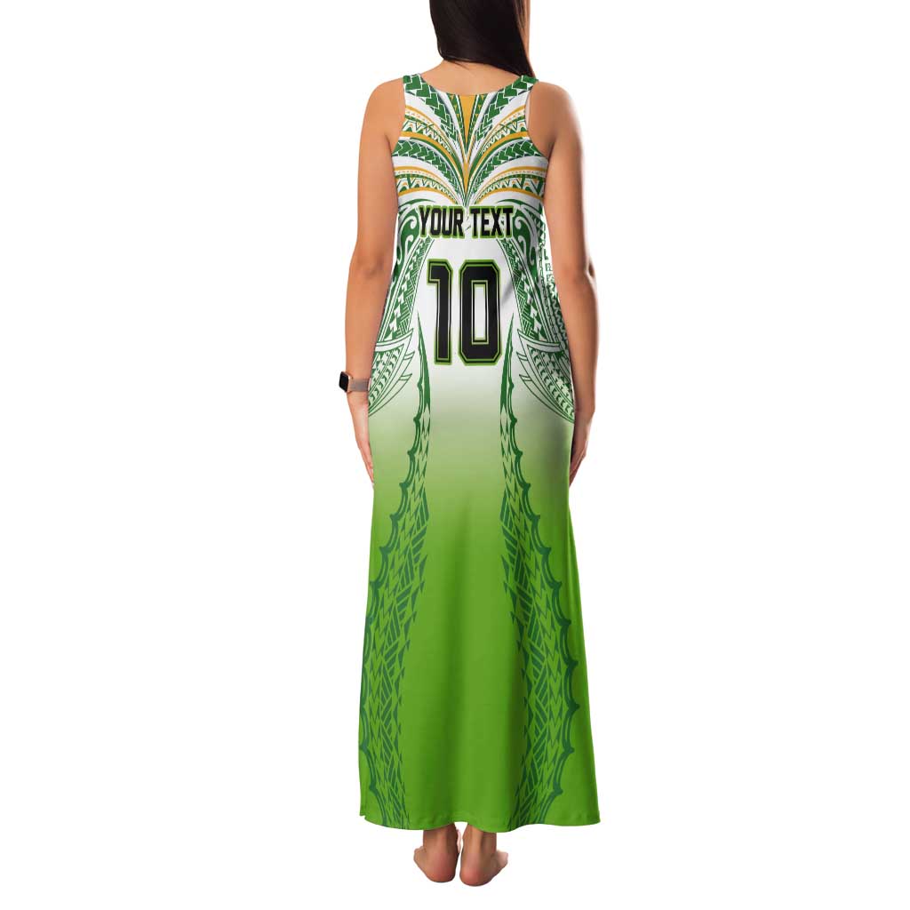 Custom Cook Islands Rugby League Tank Maxi Dress Avaiki Tatau Tribal Motifs White Color LT03 - Polynesian Pride
