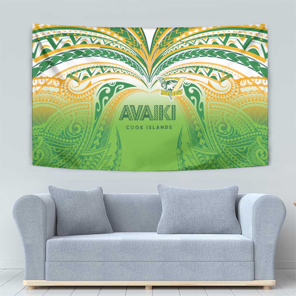 Cook Islands Rugby League Tapestry Avaiki Tatau Tribal Motifs White Color LT03 - Polynesian Pride