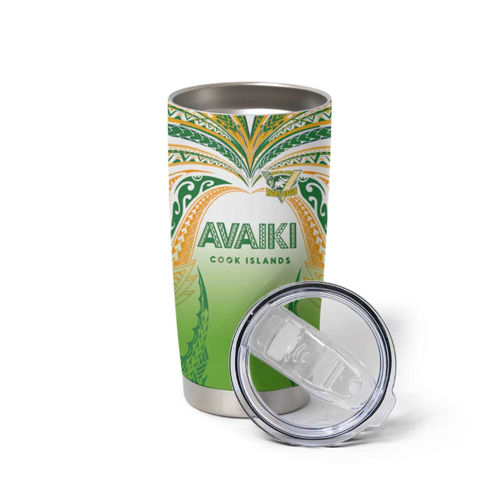 Custom Cook Islands Rugby League Tumbler Cup Avaiki Tatau Tribal Motifs White Color LT03 - Polynesian Pride