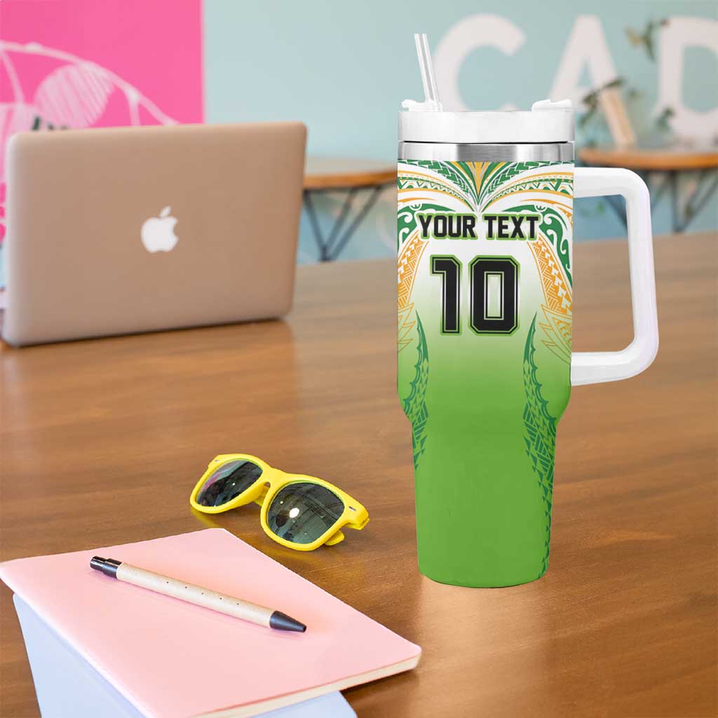 Custom Cook Islands Rugby League Tumbler With Handle Avaiki Tatau Tribal Motifs White Color LT03 - Polynesian Pride