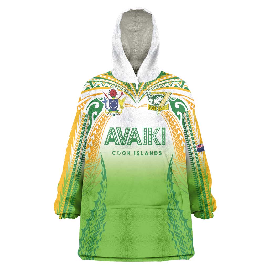 Custom Cook Islands Rugby League Wearable Blanket Hoodie Avaiki Tatau Tribal Motifs White Color LT03 One Size White - Polynesian Pride