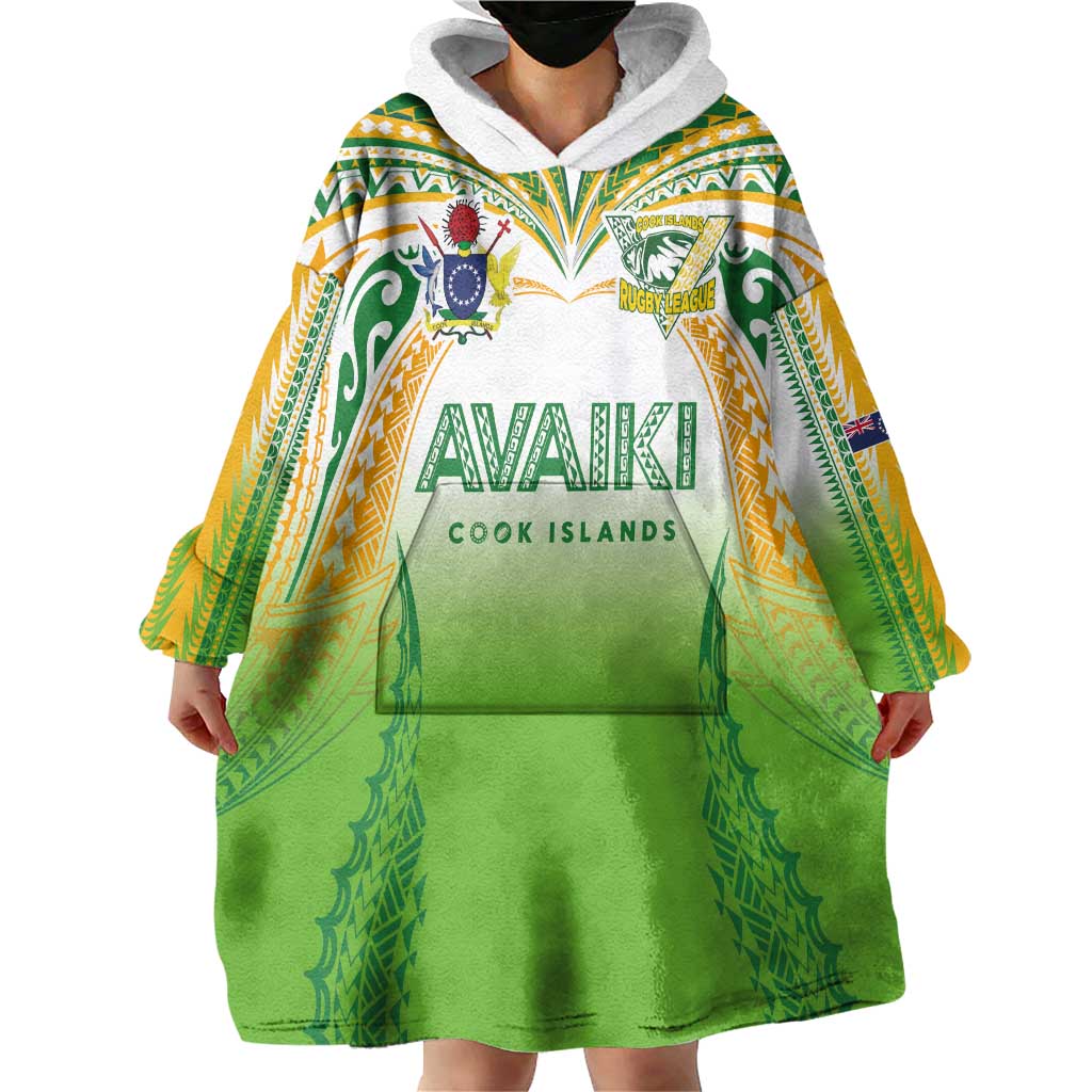 Custom Cook Islands Rugby League Wearable Blanket Hoodie Avaiki Tatau Tribal Motifs White Color LT03 - Polynesian Pride