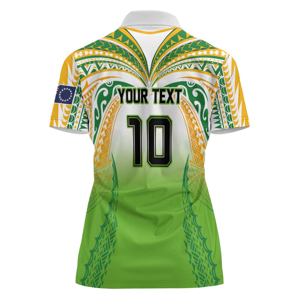 Custom Cook Islands Rugby League Women Polo Shirt Avaiki Tatau Tribal Motifs White Color LT03 - Polynesian Pride