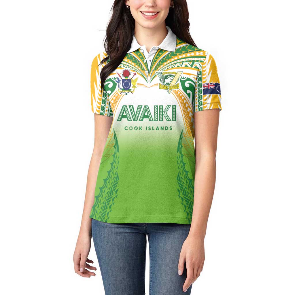 Custom Cook Islands Rugby League Women Polo Shirt Avaiki Tatau Tribal Motifs White Color LT03 - Polynesian Pride