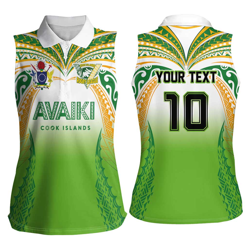 Custom Cook Islands Rugby League Women Sleeveless Polo Shirt Avaiki Tatau Tribal Motifs White Color LT03 - Polynesian Pride