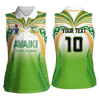 Custom Cook Islands Rugby League Women Sleeveless Polo Shirt Avaiki Tatau Tribal Motifs White Color LT03 - Polynesian Pride