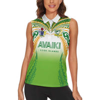 Custom Cook Islands Rugby League Women Sleeveless Polo Shirt Avaiki Tatau Tribal Motifs White Color LT03 - Polynesian Pride