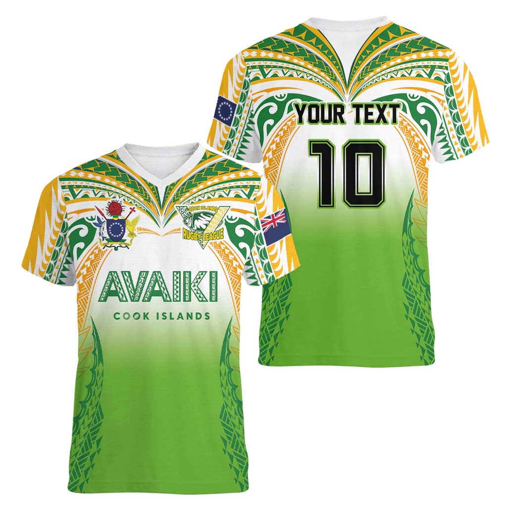 Custom Cook Islands Rugby League Women V-Neck T-Shirt Avaiki Tatau Tribal Motifs White Color LT03 - Polynesian Pride