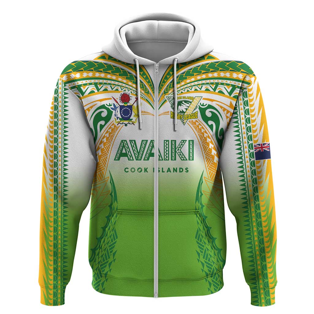 Custom Cook Islands Rugby League Zip Hoodie Avaiki Tatau Tribal Motifs White Color LT03 Zip Hoodie White - Polynesian Pride