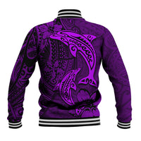 Polynesian Dolphin Valentine Day Baseball Jacket Hibiscus and Tribal Tattoo Purple Style LT03 - Polynesian Pride
