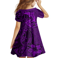 Polynesian Dolphin Valentine Day Family Matching Off Shoulder Short Dress and Hawaiian Shirt Hibiscus and Tribal Tattoo Purple Style LT03 - Polynesian Pride
