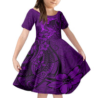 Polynesian Dolphin Valentine Day Family Matching Puletasi and Hawaiian Shirt Hibiscus and Tribal Tattoo Purple Style LT03 Daughter's Dress Purple - Polynesian Pride