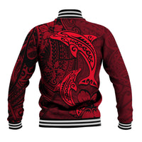 Polynesian Dolphin Valentine Day Baseball Jacket Hibiscus and Tribal Tattoo Red Style LT03 - Polynesian Pride