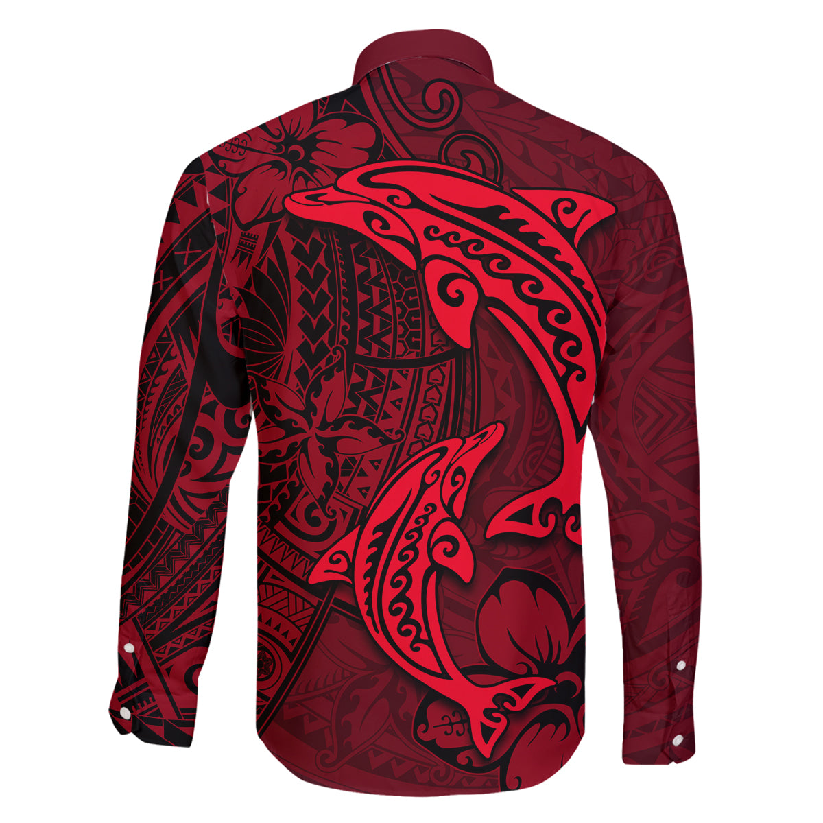 Polynesian Dolphin Valentine Day Family Matching Long Sleeve Bodycon Dress and Hawaiian Shirt Hibiscus and Tribal Tattoo Red Style LT03 - Polynesian Pride