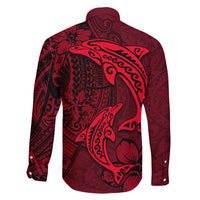 Polynesian Dolphin Valentine Day Family Matching Off Shoulder Short Dress and Hawaiian Shirt Hibiscus and Tribal Tattoo Red Style LT03 - Polynesian Pride