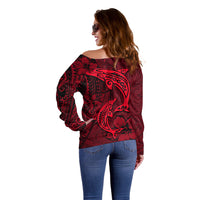 Polynesian Dolphin Valentine Day Off Shoulder Sweater Hibiscus and Tribal Tattoo Red Style LT03 - Polynesian Pride