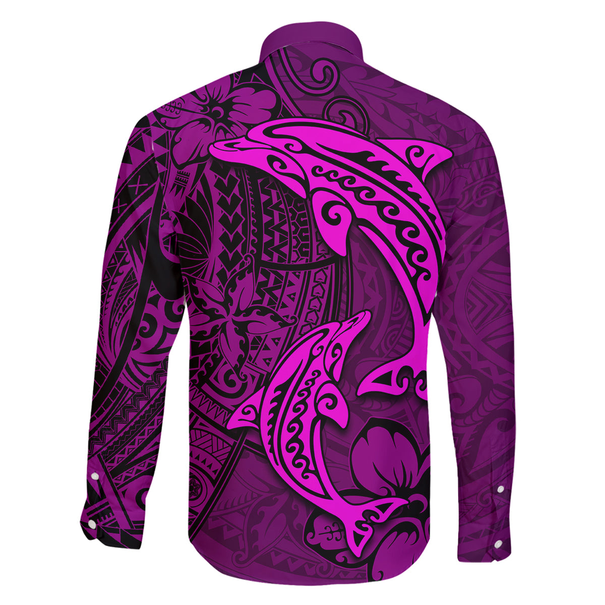 Polynesian Dolphin Valentine Day Family Matching Off Shoulder Maxi Dress and Hawaiian Shirt Hibiscus and Tribal Tattoo Pink Style LT03 - Polynesian Pride