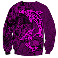 Polynesian Dolphin Valentine Day Sweatshirt Hibiscus and Tribal Tattoo Pink Style LT03 - Polynesian Pride