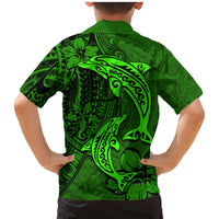 Polynesian Dolphin Valentine Day Family Matching Mermaid Dress and Hawaiian Shirt Hibiscus and Tribal Tattoo Green Style LT03 - Polynesian Pride