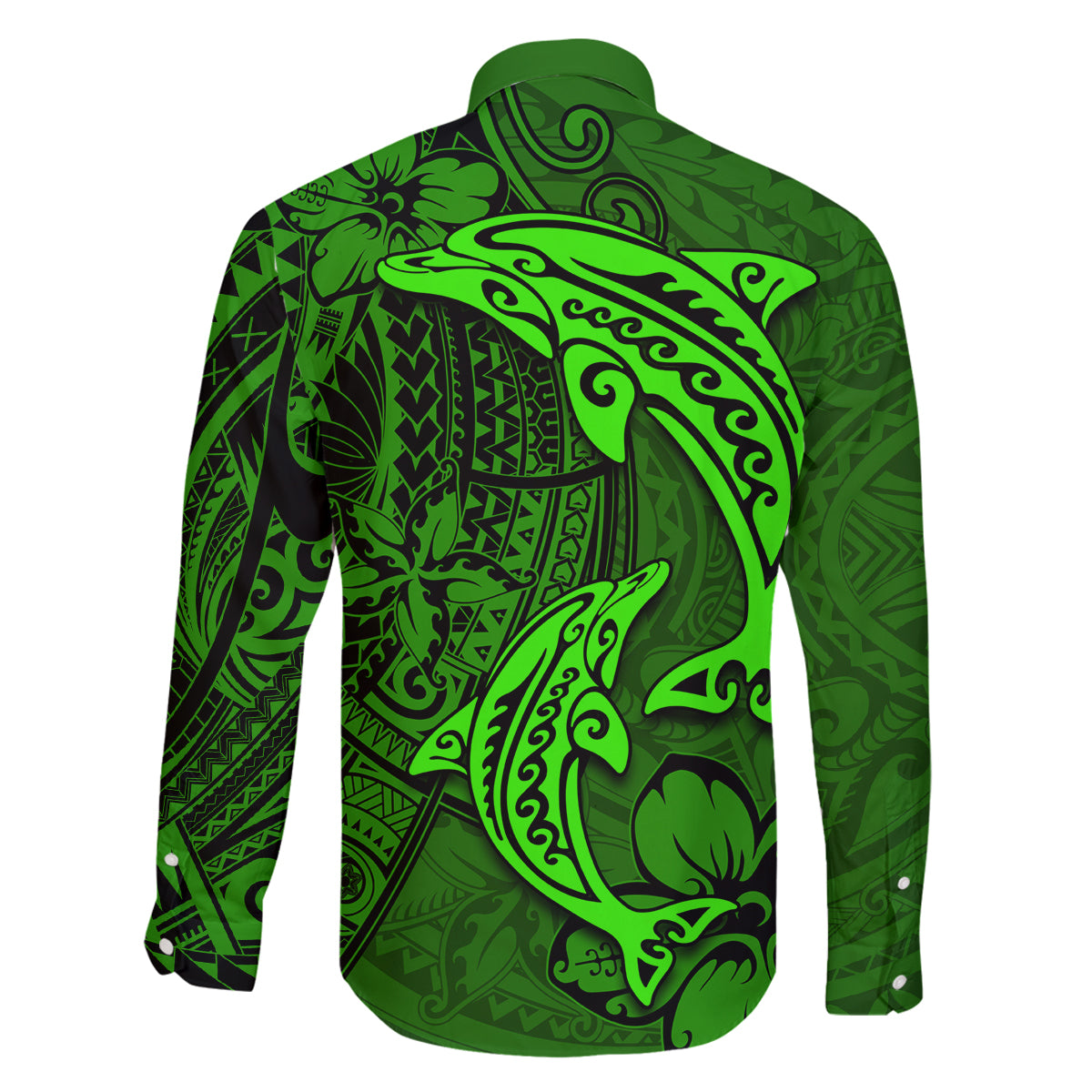 Polynesian Dolphin Valentine Day Family Matching Mermaid Dress and Hawaiian Shirt Hibiscus and Tribal Tattoo Green Style LT03 - Polynesian Pride