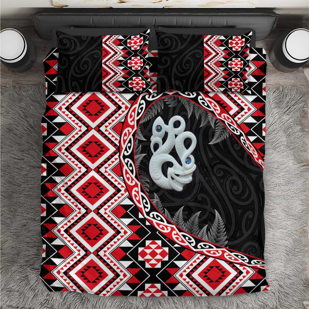 Red Taniko Motif Aotearoa Manaia and Silver Fern Bedding Set LT03 Red - Polynesian Pride