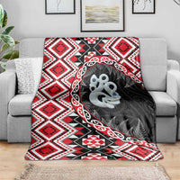Red Taniko Motif Aotearoa Manaia and Silver Fern Blanket