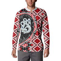 Red Taniko Motif Aotearoa Manaia and Silver Fern Button Sweatshirt