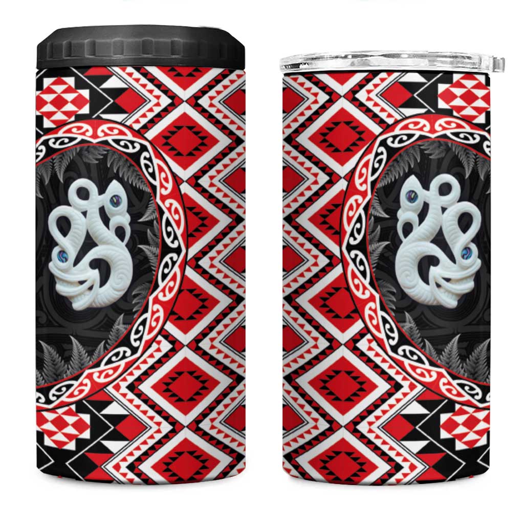 Red Taniko Motif Aotearoa Manaia and Silver Fern 4 in 1 Can Cooler Tumbler LT03 One Size: 16 oz Red - Polynesian Pride
