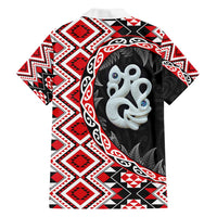 Red Taniko Motif Aotearoa Manaia and Silver Fern Family Matching Summer Maxi Dress and Hawaiian Shirt LT03 - Polynesian Pride