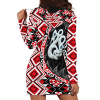 Red Taniko Motif Aotearoa Manaia and Silver Fern Hoodie Dress LT03 - Polynesian Pride