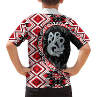 Red Taniko Motif Aotearoa Manaia and Silver Fern Kid Hawaiian Shirt