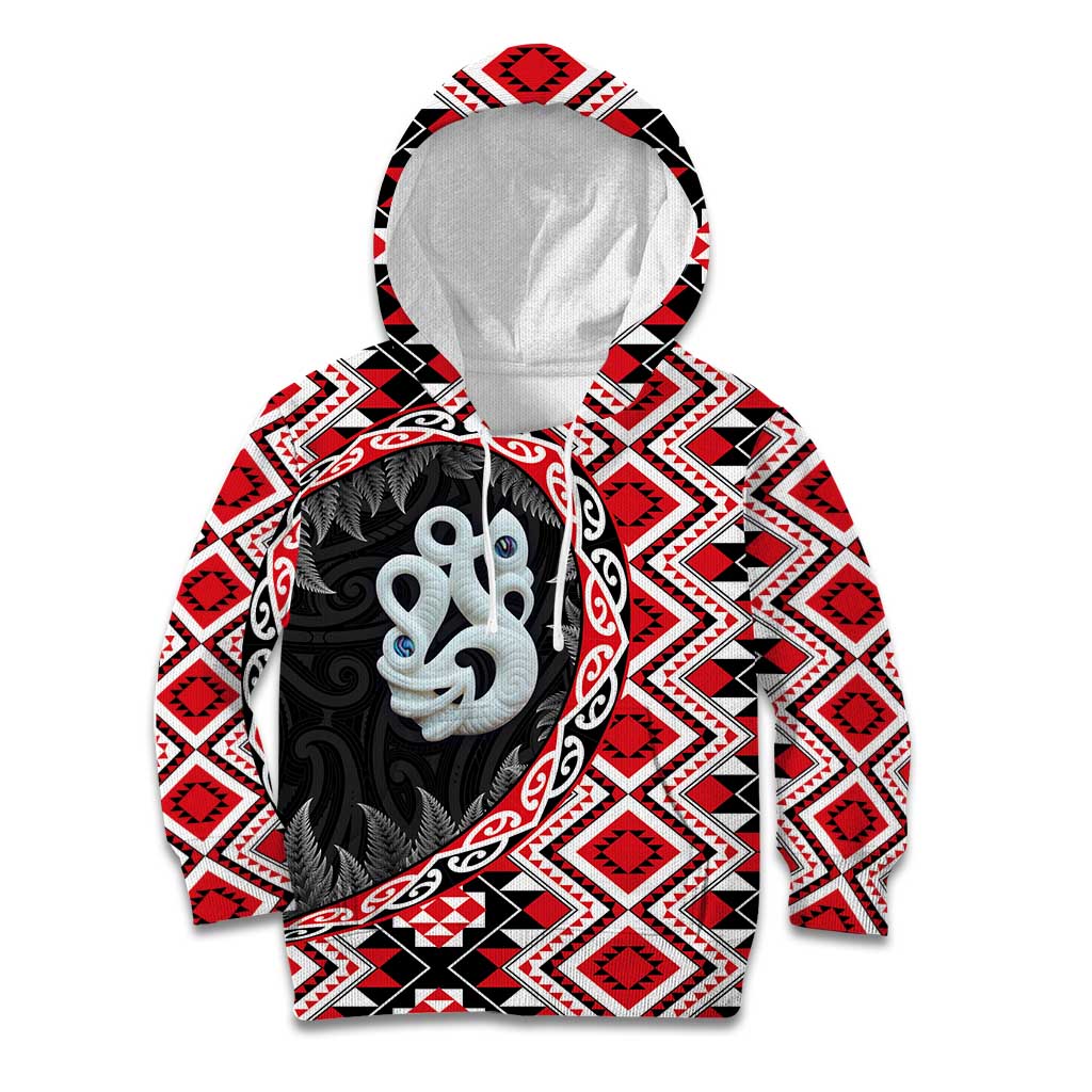 Red Taniko Motif Aotearoa Manaia and Silver Fern Kid Hoodie LT03 Hoodie Red - Polynesian Pride