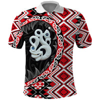 Red Taniko Motif Aotearoa Manaia and Silver Fern Polo Shirt LT03 Red - Polynesian Pride