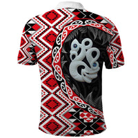 Red Taniko Motif Aotearoa Manaia and Silver Fern Polo Shirt LT03 - Polynesian Pride