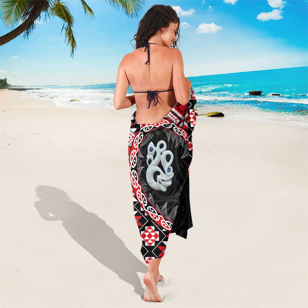 Red Taniko Motif Aotearoa Manaia and Silver Fern Sarong LT03 - Polynesian Pride