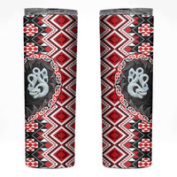 Red Taniko Motif Aotearoa Manaia and Silver Fern Skinny Tumbler LT03 Red - Polynesian Pride