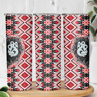 Red Taniko Motif Aotearoa Manaia and Silver Fern Skinny Tumbler LT03 - Polynesian Pride