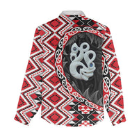 Red Taniko Motif Aotearoa Manaia and Silver Fern Women Casual Shirt LT03 - Polynesian Pride