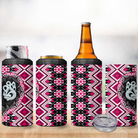 Pink Taniko Motif Aotearoa Manaia and Silver Fern 4 in 1 Can Cooler Tumbler LT03 - Polynesian Pride