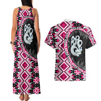 Pink Taniko Motif Aotearoa Manaia and Silver Fern Couples Matching Tank Maxi Dress and Hawaiian Shirt LT03 - Polynesian Pride