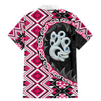 Pink Taniko Motif Aotearoa Manaia and Silver Fern Family Matching Mermaid Dress and Hawaiian Shirt LT03 - Polynesian Pride