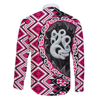 Pink Taniko Motif Aotearoa Manaia and Silver Fern Family Matching Puletasi and Hawaiian Shirt LT03 - Polynesian Pride