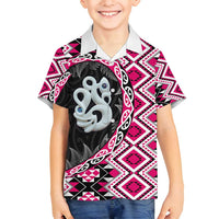 Pink Taniko Motif Aotearoa Manaia and Silver Fern Family Matching Puletasi and Hawaiian Shirt LT03 Son's Shirt Pink - Polynesian Pride