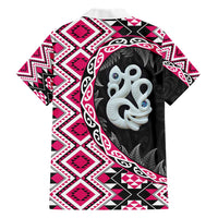 Pink Taniko Motif Aotearoa Manaia and Silver Fern Family Matching Short Sleeve Bodycon Dress and Hawaiian Shirt LT03 - Polynesian Pride